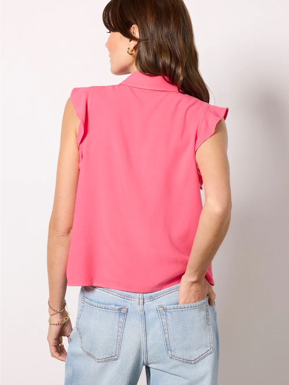 cloth & stone Pink Ruffle Cap-Sleeve Button Front Blouse - Picture 5 of 11